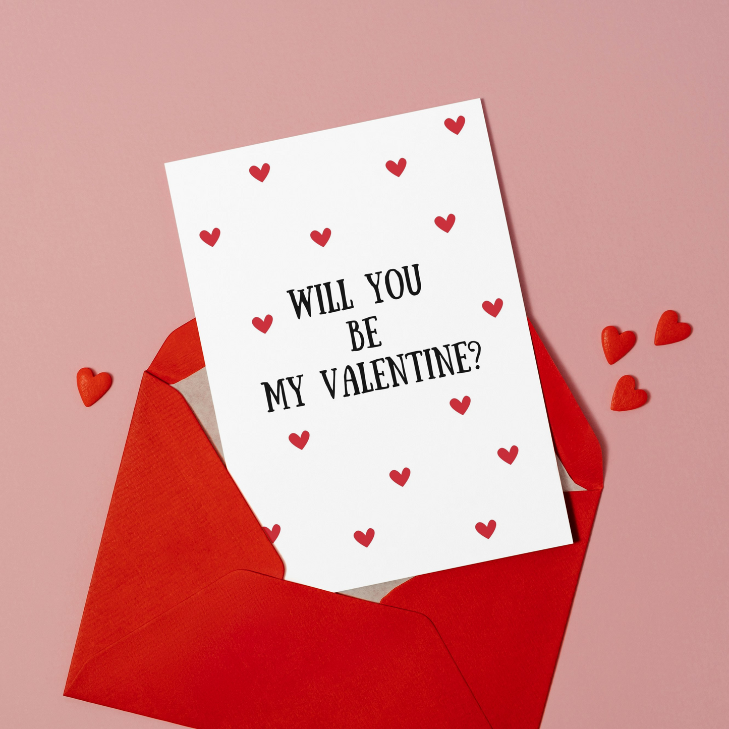 Will You Be My Valentine Card | Happy Valentines Day Card Red Hearts | Card for him her wife husband boyfriend girlfriend |