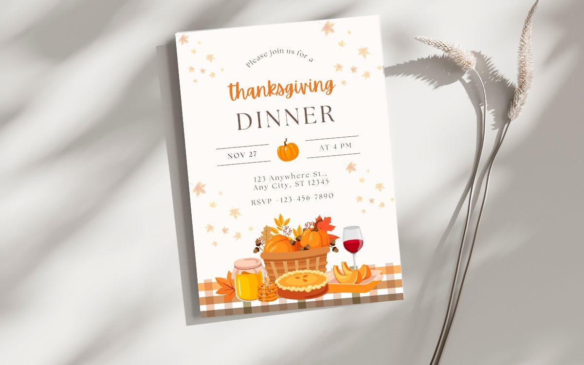 Pumpkin Thanksgiving Dinner Invitation Card | Thanksgiving DIY | Editable Canva Template |