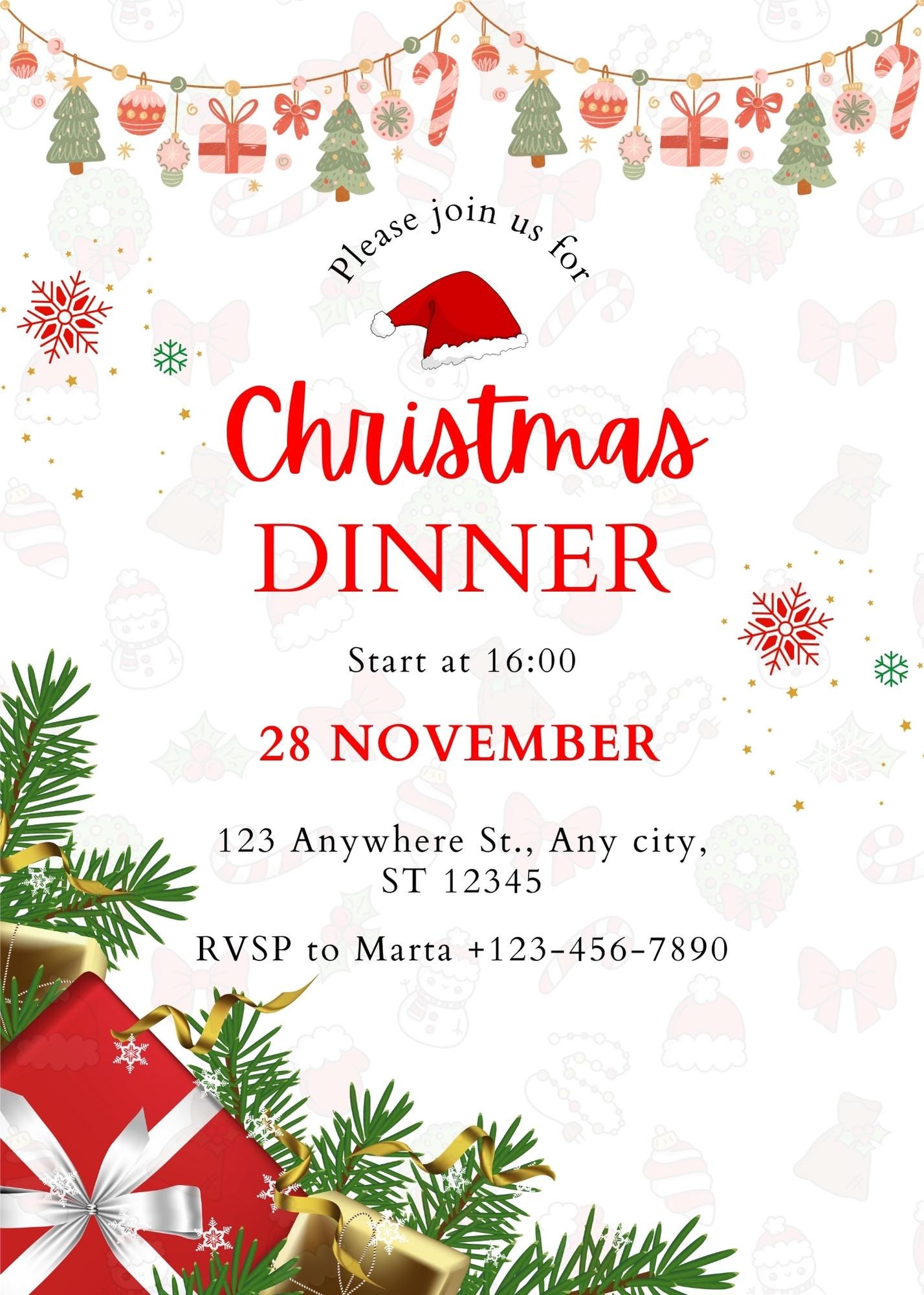 Christmas Dinner Invitation Card | Digital Download Printable