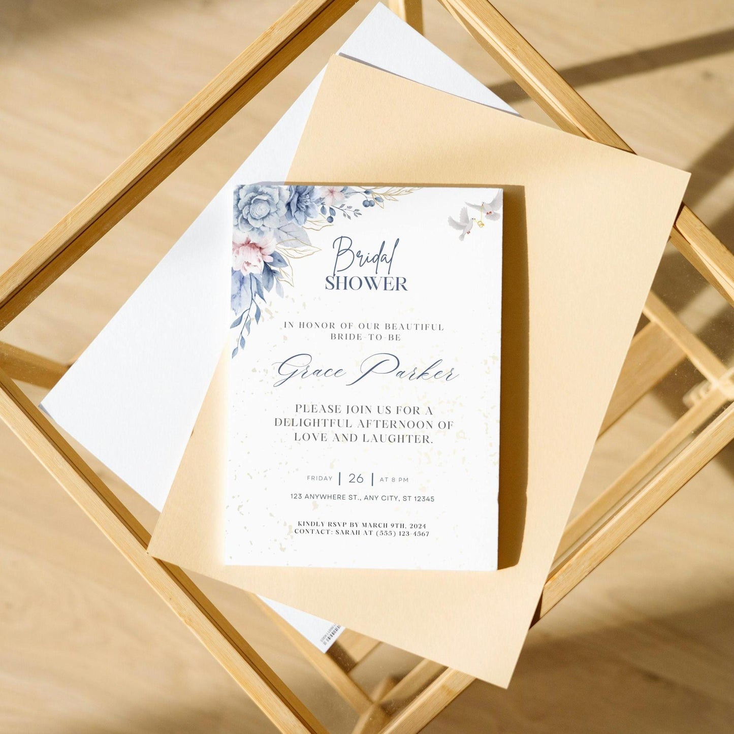Bridal Shower Invitation Template | Printable Bridal Shower Invite | Blue Floral Bridal Shower Invite | Editable Digital Download |