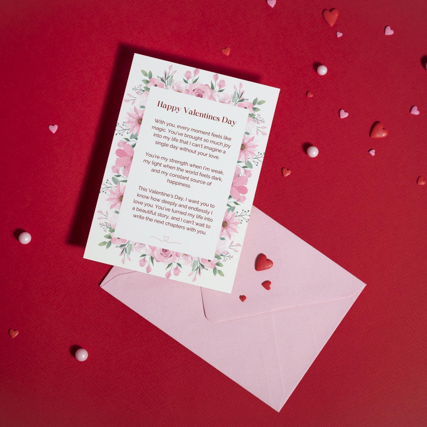 Romantic Valentine's day card - DIGITAL DOWNLOAD | Valentines Day Heartfelt Message | Floral Pink Vday Card | Card For Boyfriend | Vday Gift For Him/Her Romantic |