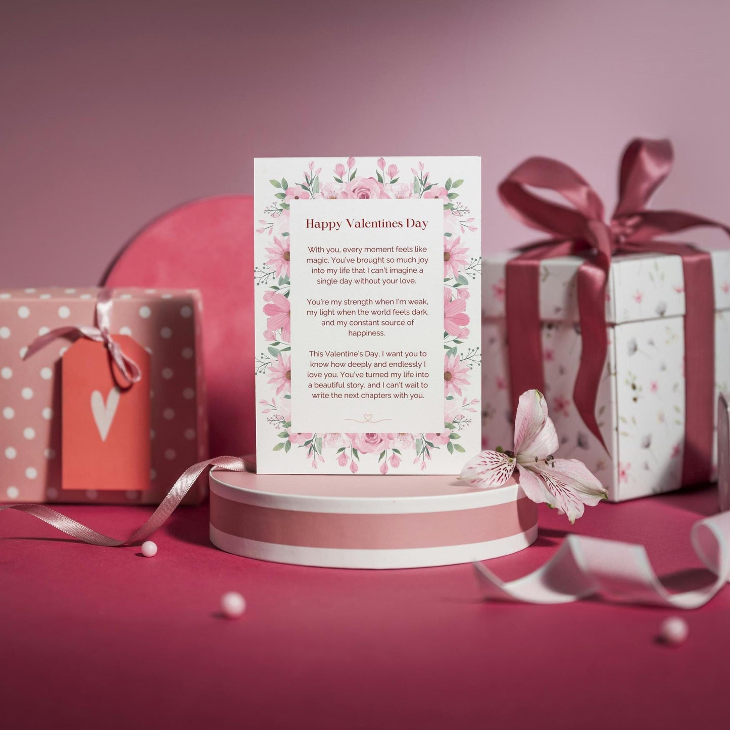 Romantic Valentine's day card - DIGITAL DOWNLOAD | Valentines Day Heartfelt Message | Floral Pink Vday Card | Card For Boyfriend | Vday Gift For Him/Her Romantic |