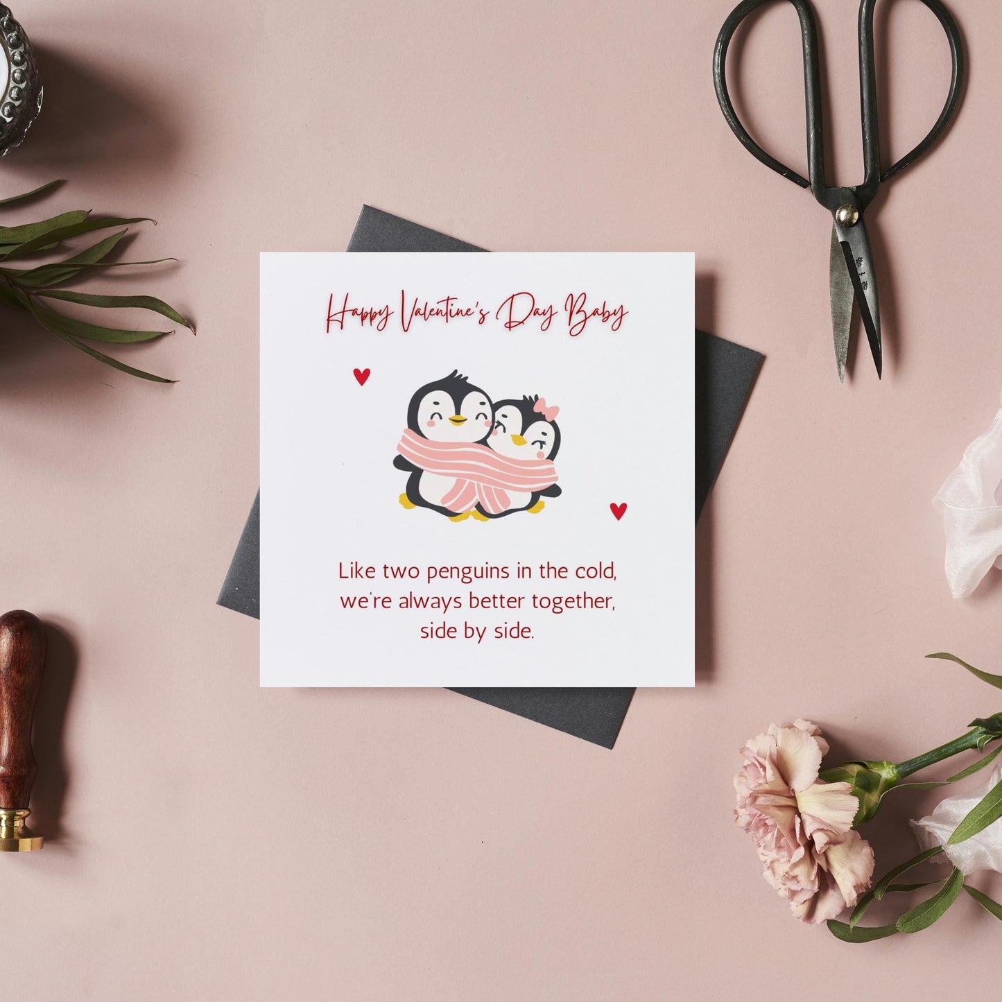 Valentine's Day Card | Cute penguin valentines Card - DIGITAL DOWNLOAD Valentines Day Card | Card for him her boyfriend girlfriend husband wife |