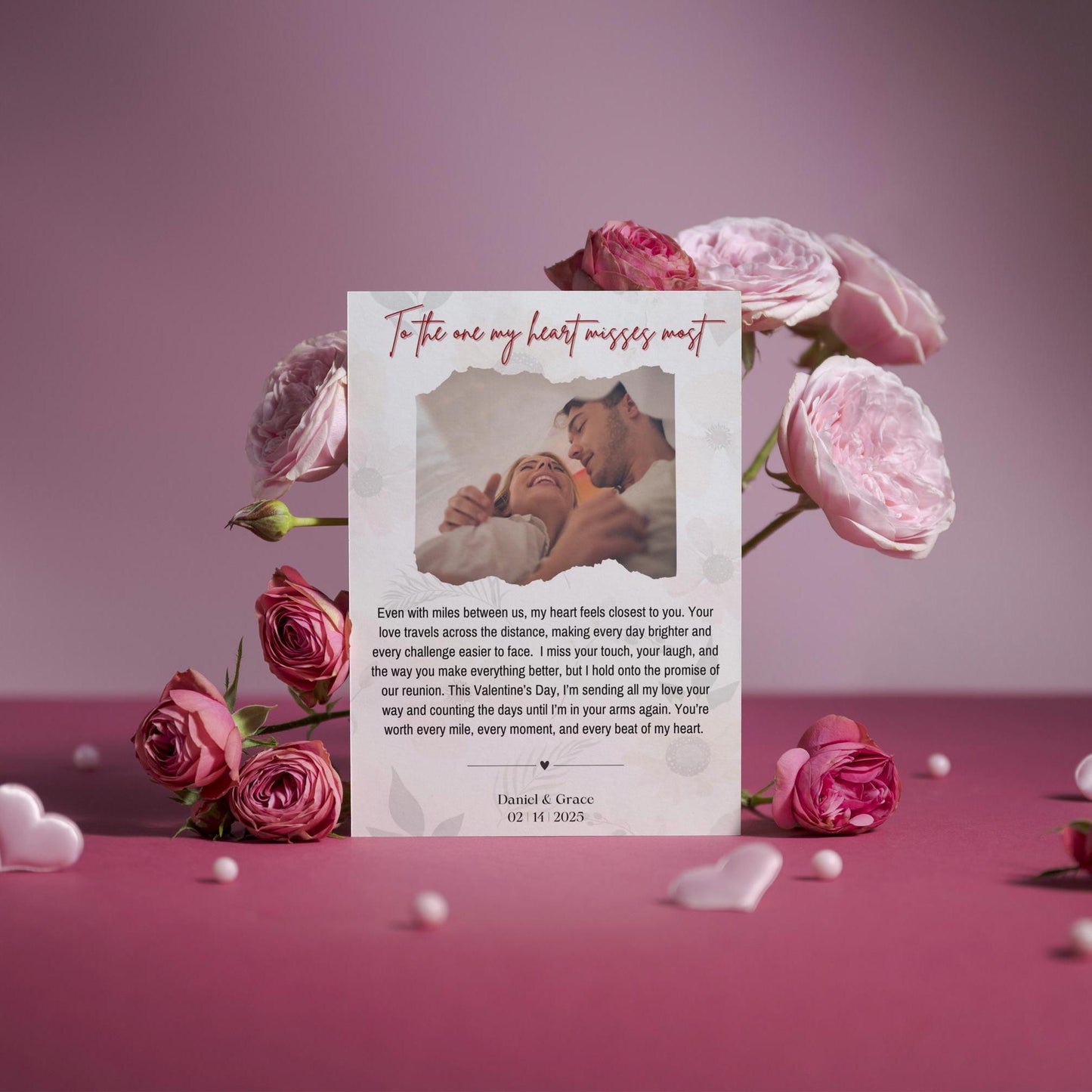 Valentine's day photo card template | Long Distance Relationship Valentines Day Card | Valentines Day Heartfelt Message | Personalized Card For Him Her