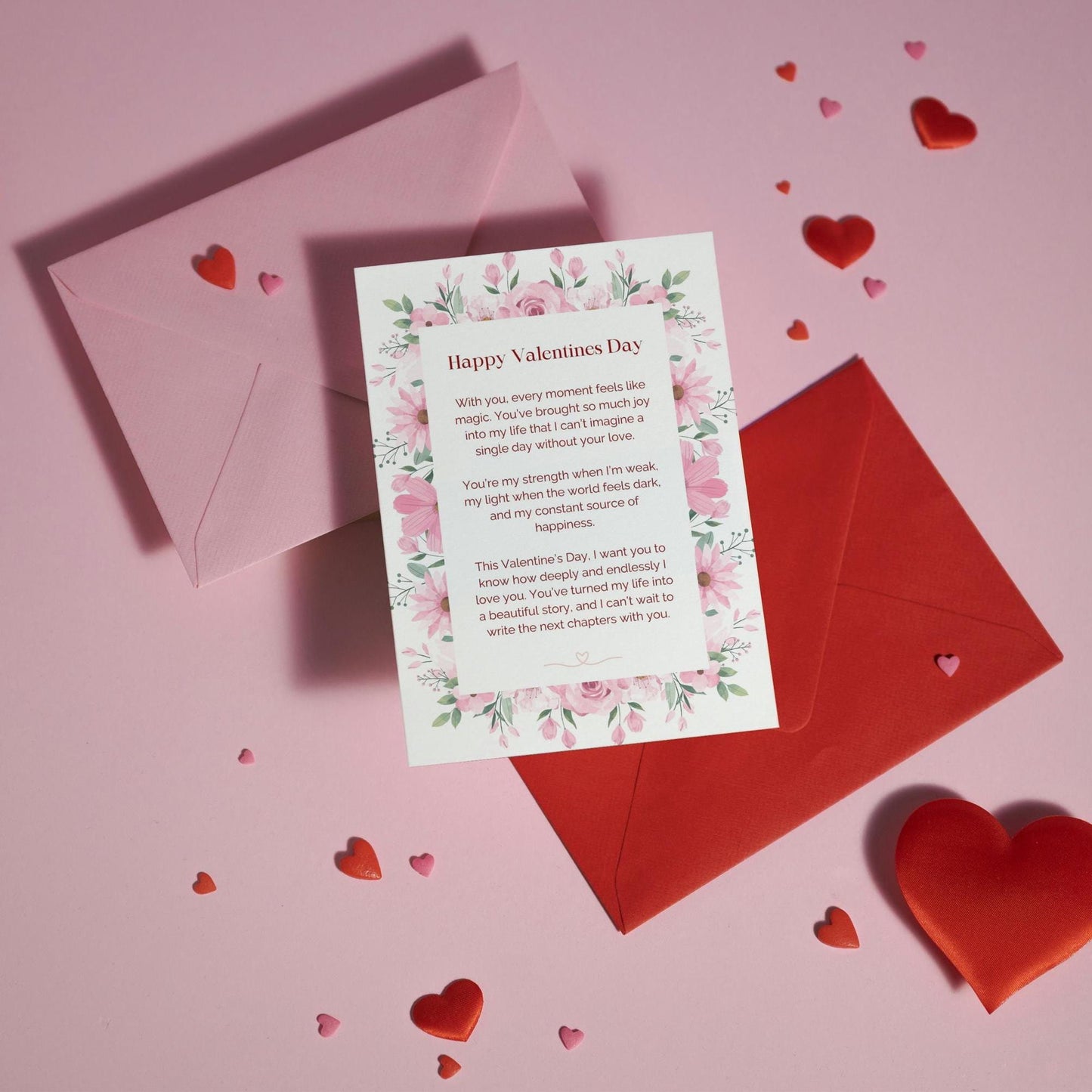 Romantic Valentine's day card - DIGITAL DOWNLOAD | Valentines Day Heartfelt Message | Floral Pink Vday Card | Card For Boyfriend | Vday Gift For Him/Her Romantic |