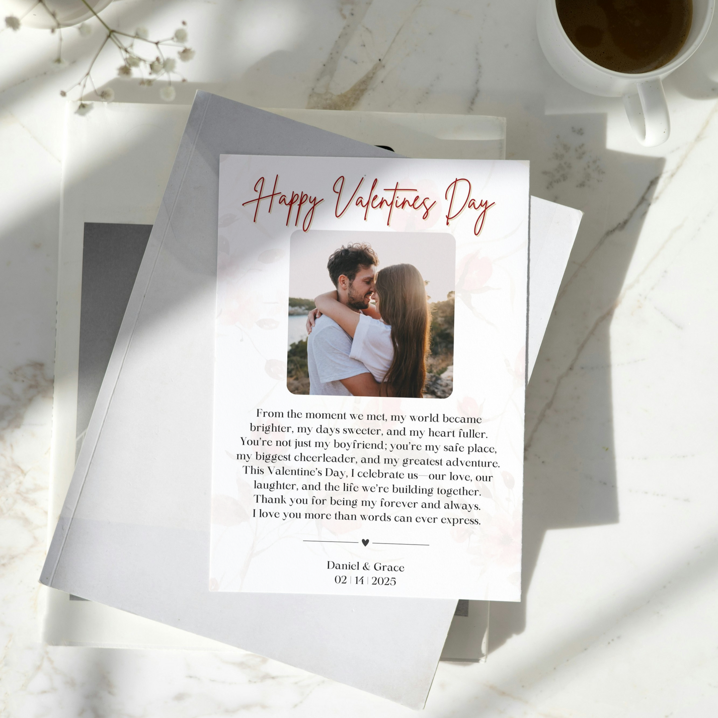 Valentines Day Photo Card Template | Heartfelt Message | Gift for Boyfriend | Gifts for Her |