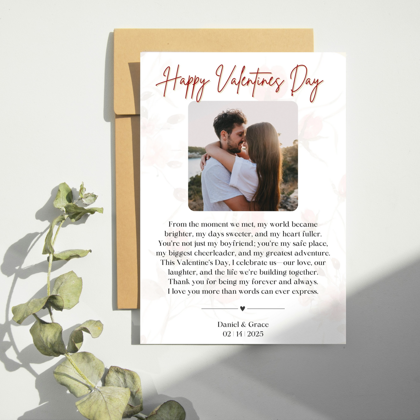 Valentines Day Photo Card Template | Heartfelt Message | Gift for Boyfriend | Gifts for Her |