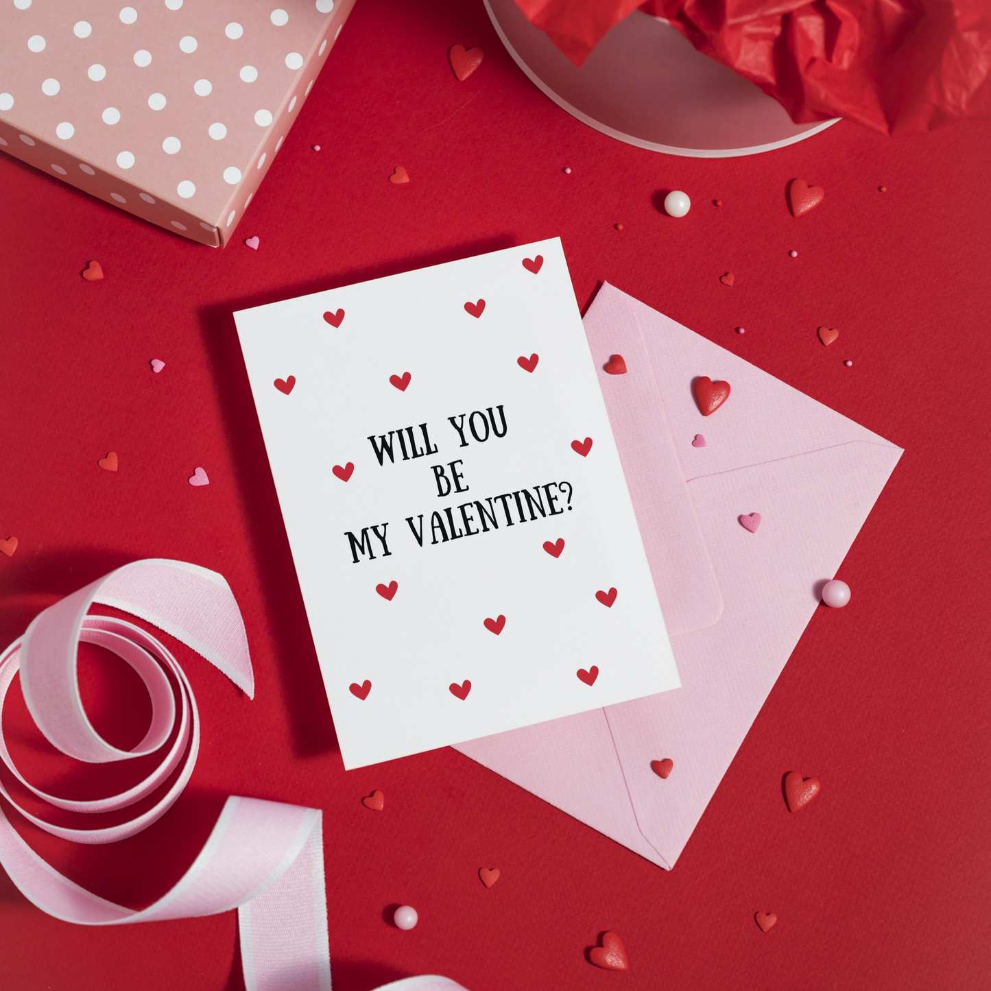 Will You Be My Valentine Card | Happy Valentines Day Card Red Hearts | Card for him her wife husband boyfriend girlfriend |