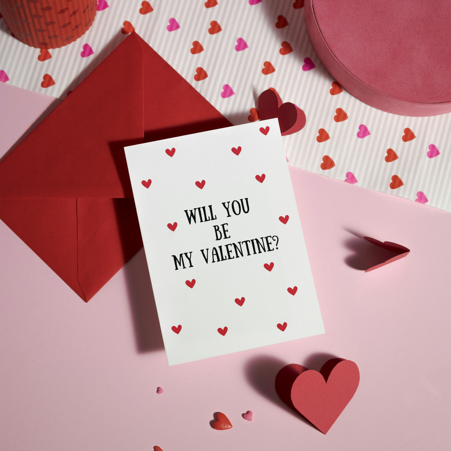 Will You Be My Valentine Card | Happy Valentines Day Card Red Hearts | Card for him her wife husband boyfriend girlfriend |