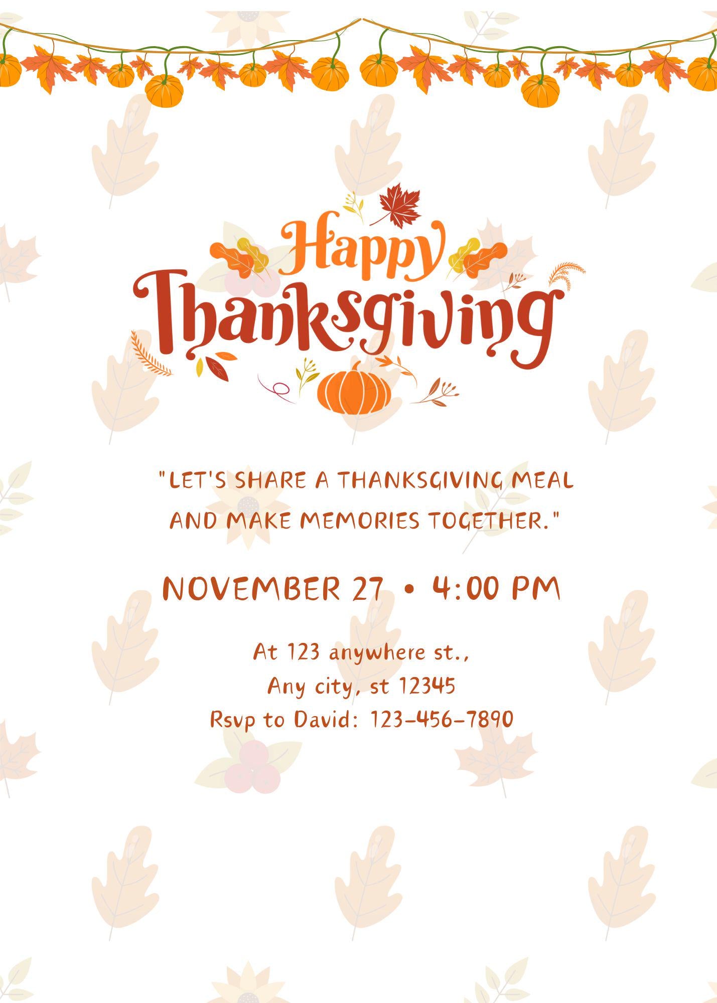 Thanksgiving Dinner Invitation Thanksgiving  Editable Thanksgiving Invitation  Thanksgiving Dinner  Happy Thanksgiving Card