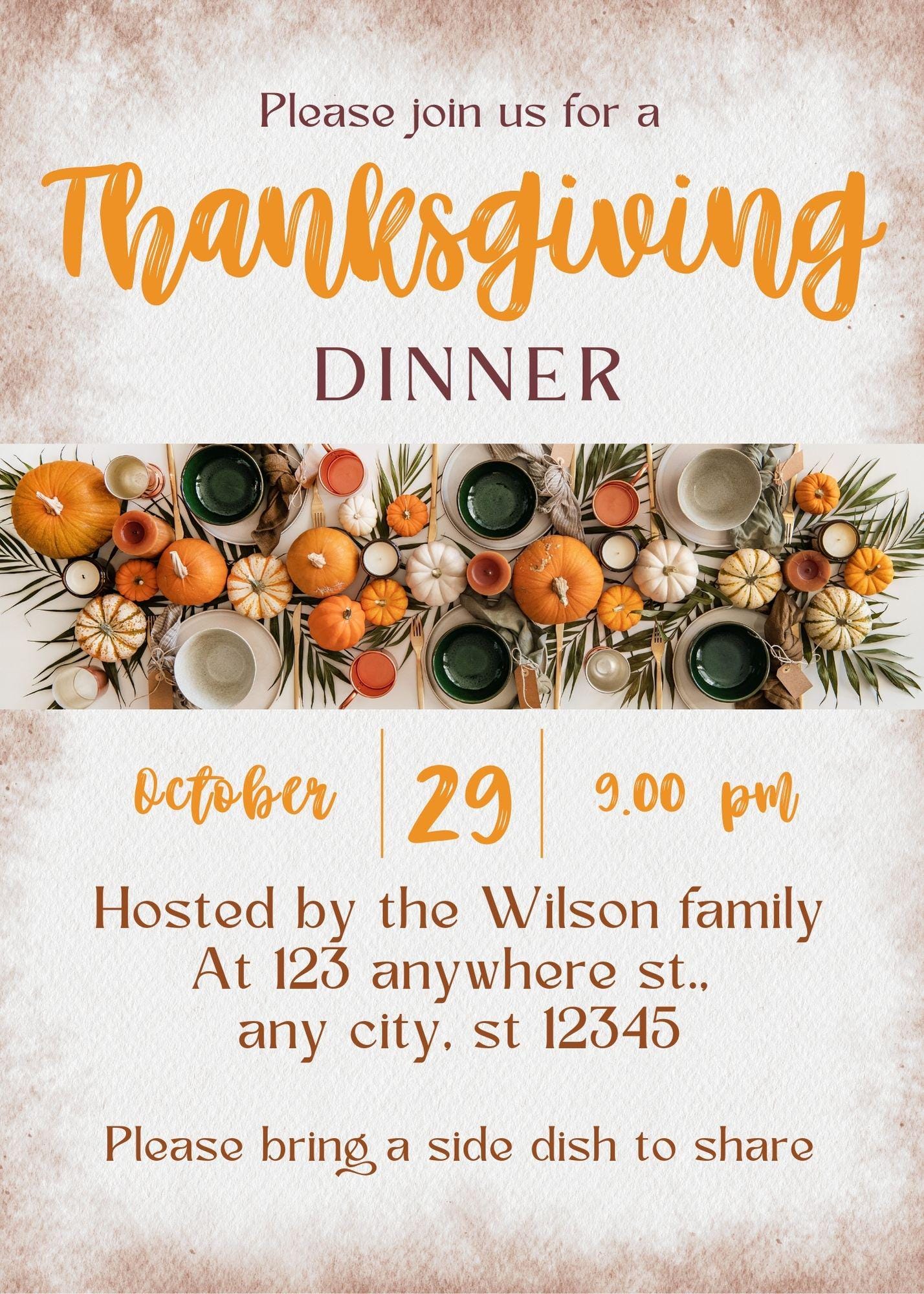 Pumpkin Thanksgiving Dinner Invitation | Thanksgiving DIY | Printable Canva Template |