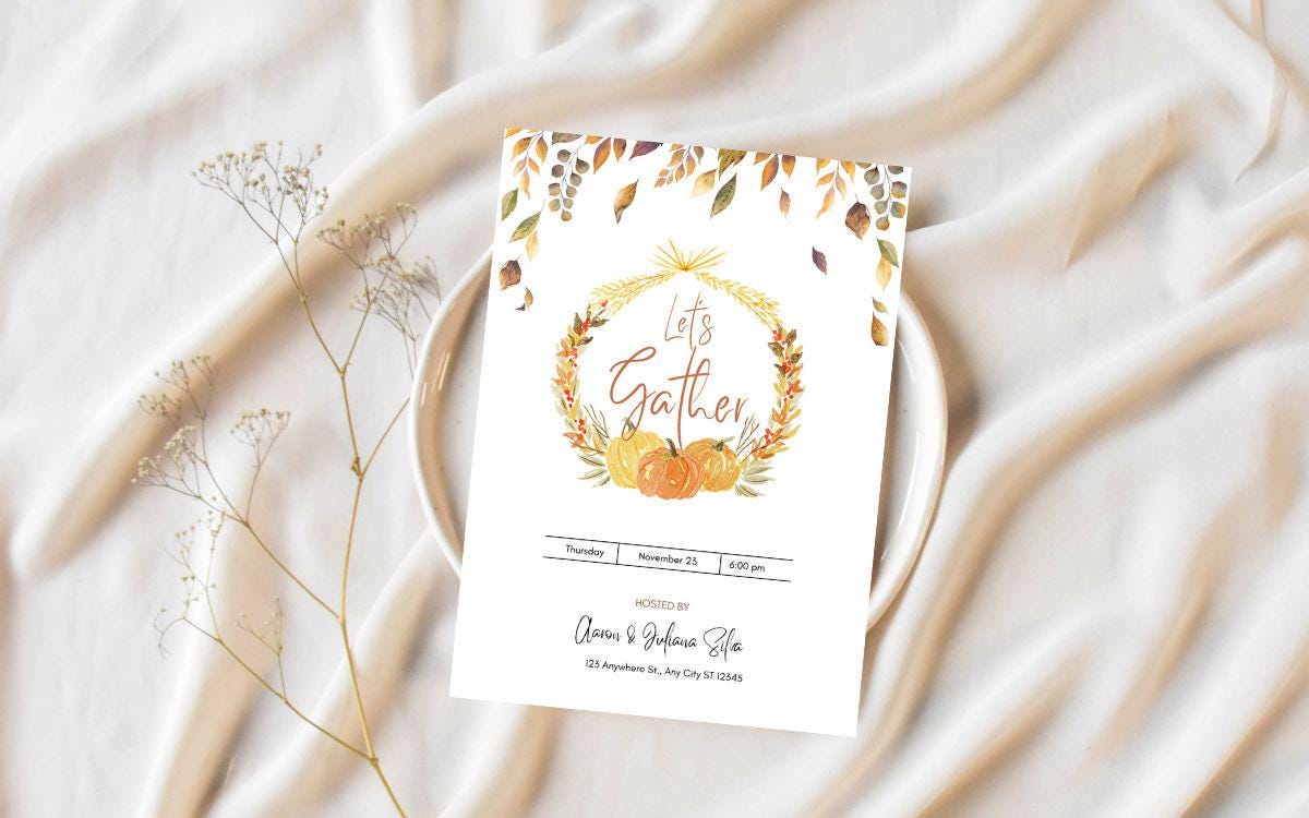 Thanksgiving DIY | Thanksgiving Dinner Invitation Card | Editable Canva Template |