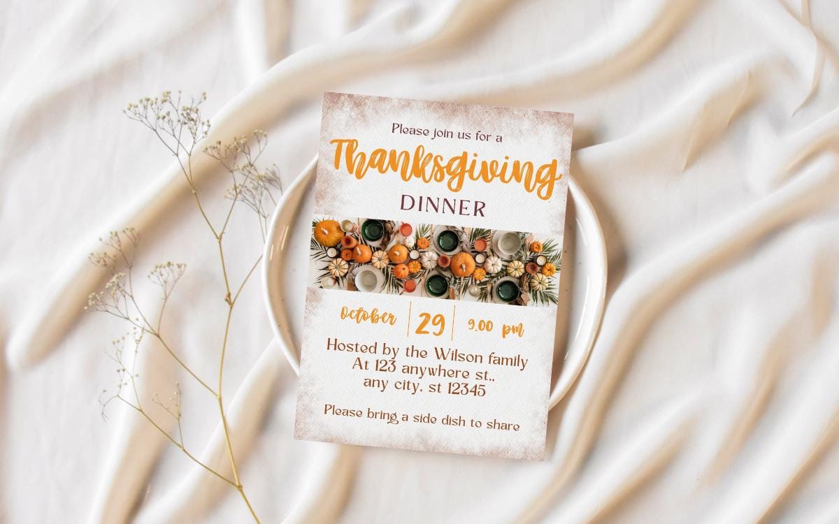 Pumpkin Thanksgiving Dinner Invitation | Thanksgiving DIY | Printable Canva Template |