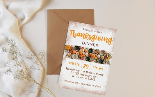 Pumpkin Thanksgiving Dinner Invitation | Thanksgiving DIY | Printable Canva Template |