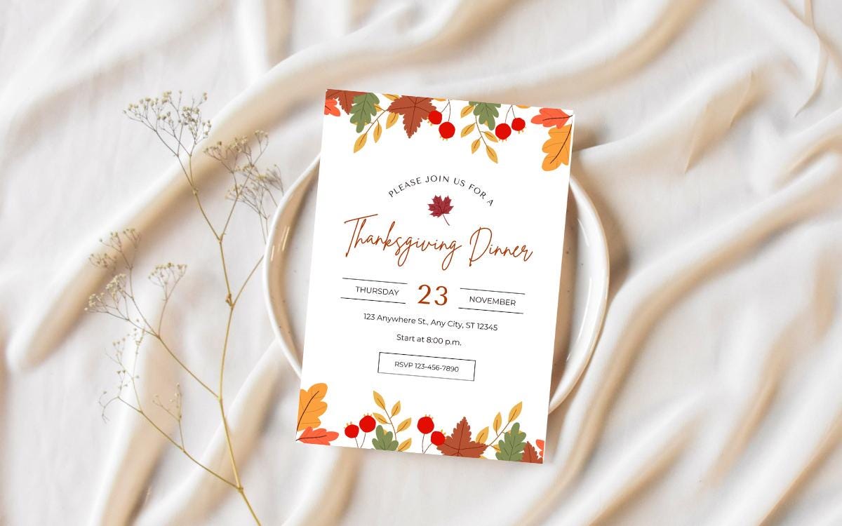 Thanksgiving Dinner Invite Card | Editable fall card | Printable Thanksgiving Card