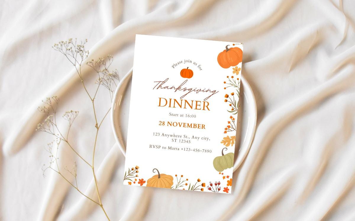 Pumpkin Thanksgiving Dinner Invitation | Printable Fall Card | Thanksgiving DIY