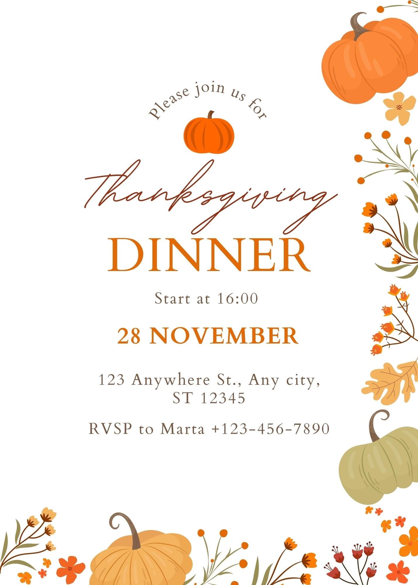 Pumpkin Thanksgiving Dinner Invitation | Printable Fall Card | Thanksgiving DIY