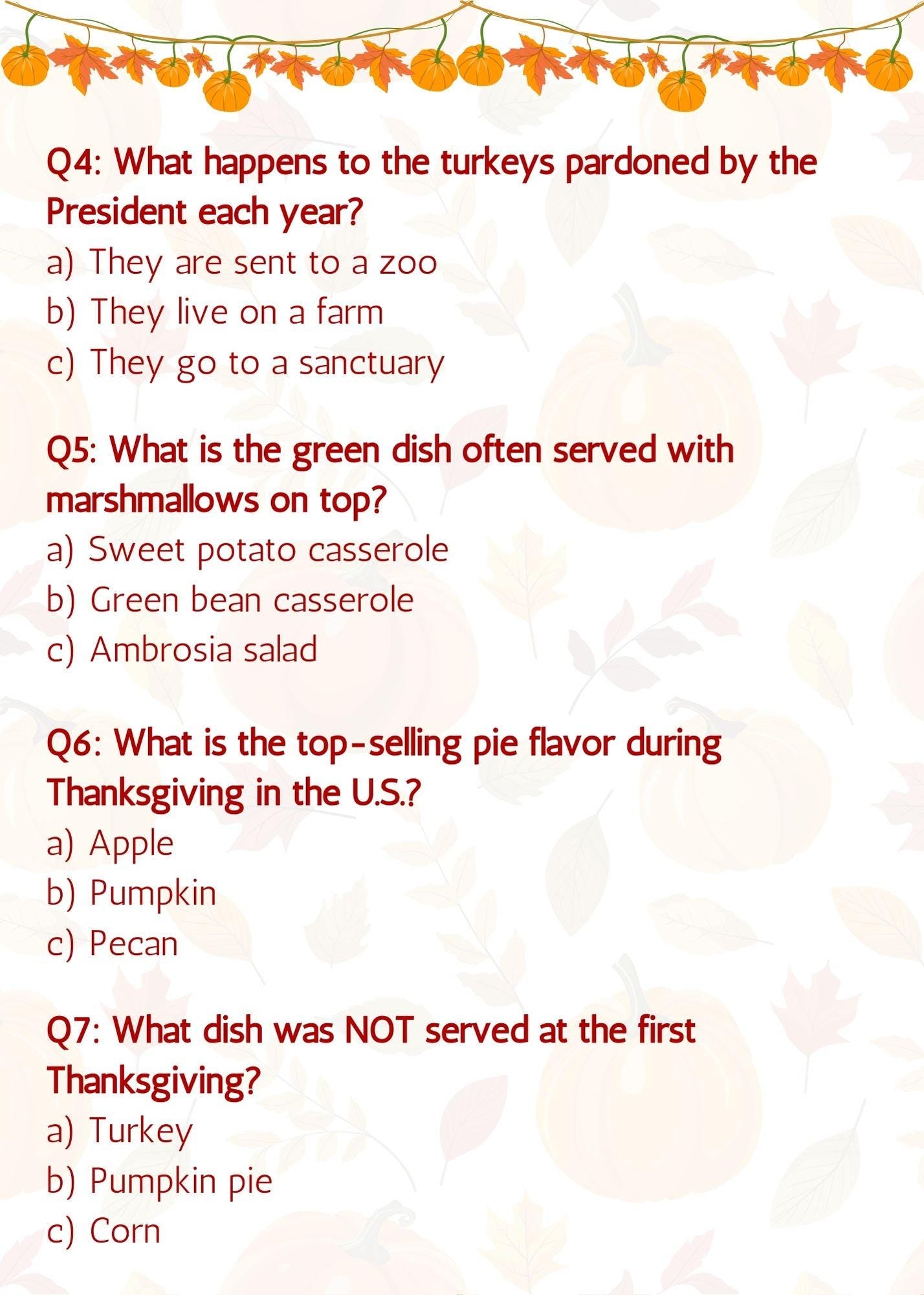 Thanksgiving Trivia | Printable Thanksgiving Game | Thanksgiving Activity | Thanksgiving Party Game