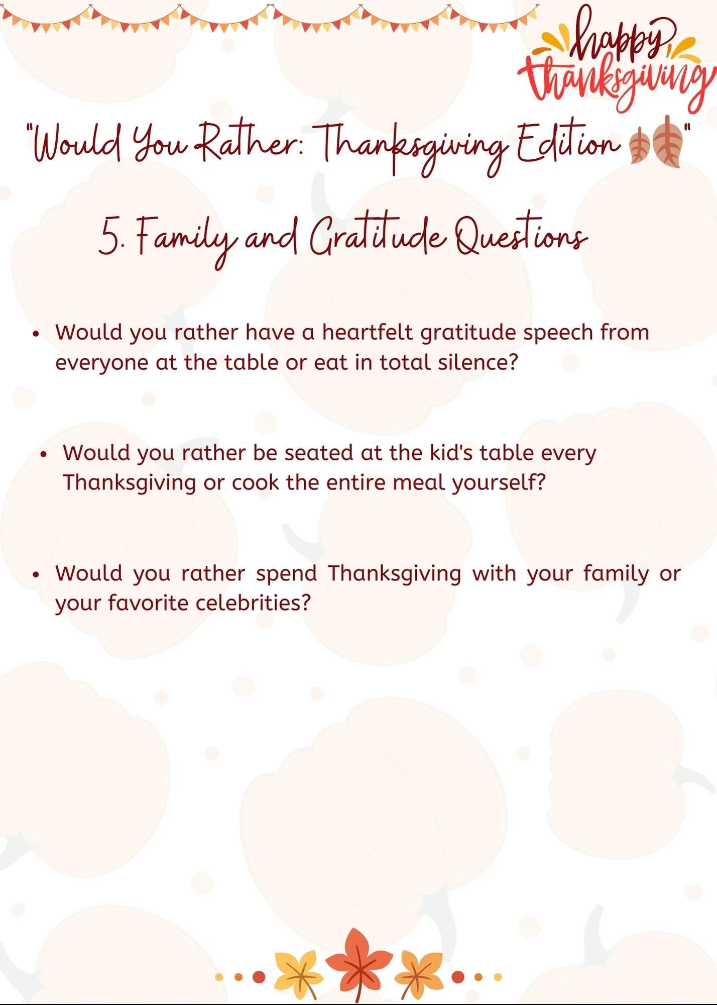 Would You Rather Thanksgiving Edition Game | Printable Thanksgiving Game | Thanksgiving Activity | Thanksgiving Party Game