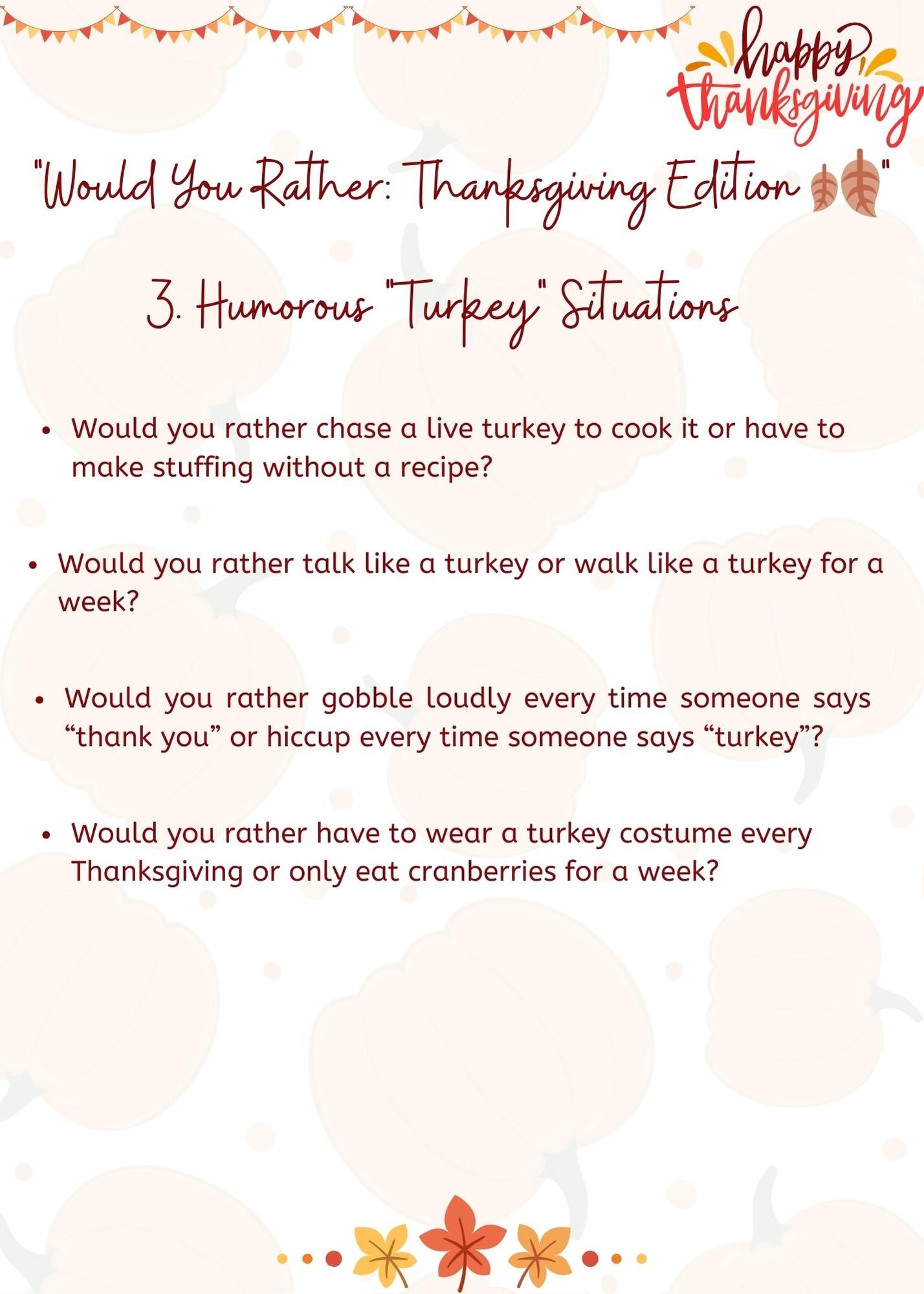 Would You Rather Thanksgiving Edition Game | Printable Thanksgiving Game | Thanksgiving Activity | Thanksgiving Party Game