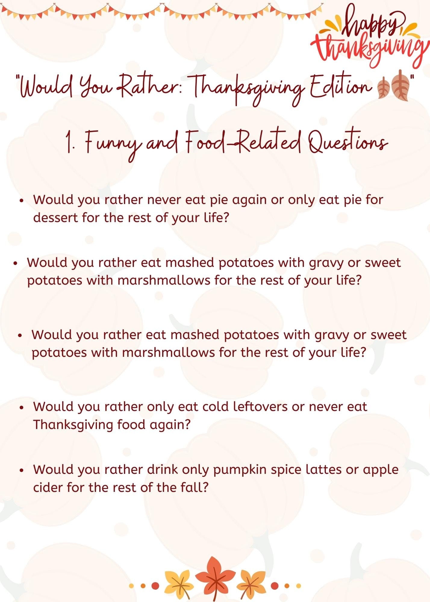 Would You Rather Thanksgiving Edition Game | Printable Thanksgiving Game | Thanksgiving Activity | Thanksgiving Party Game