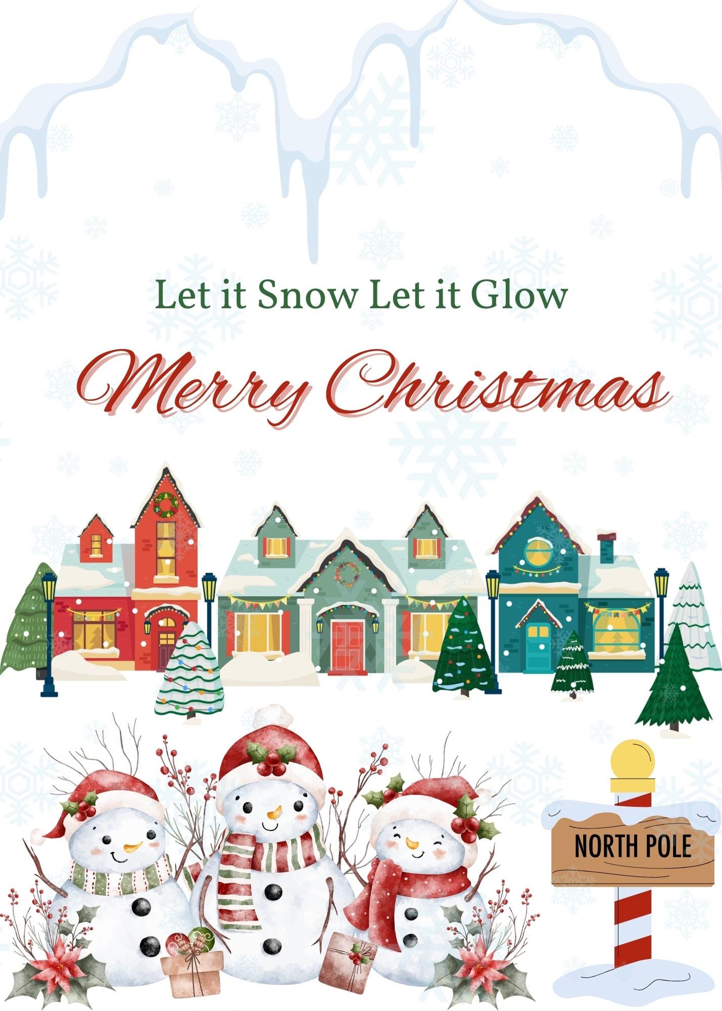 Merry Christmas Card | Snow Themed Christmas Card | Digital Download Printable