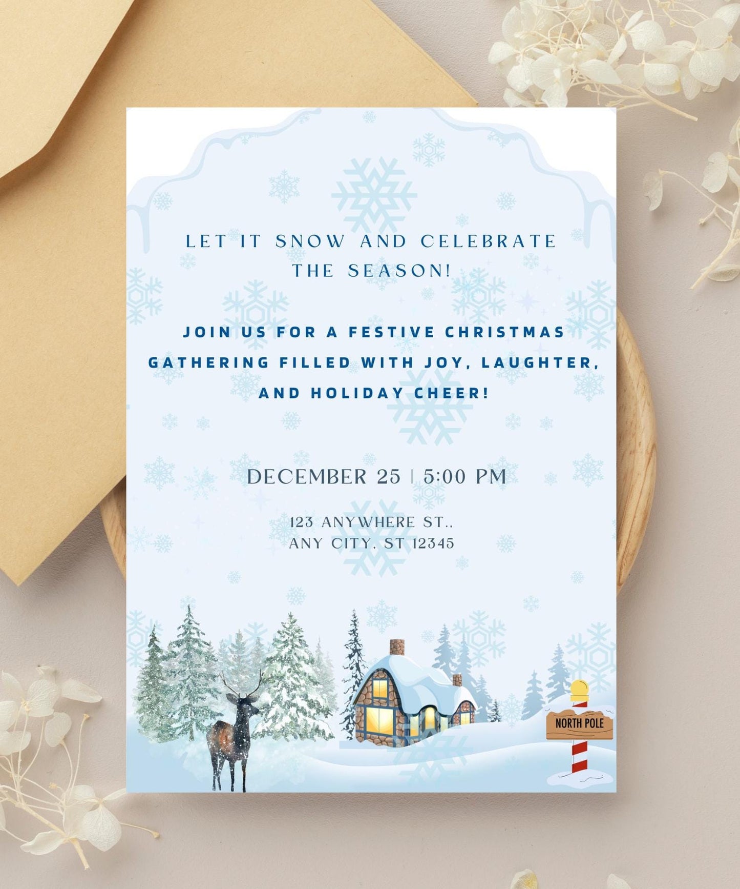 Christmas Invitation Card Snow Theme | Digital Download Printable