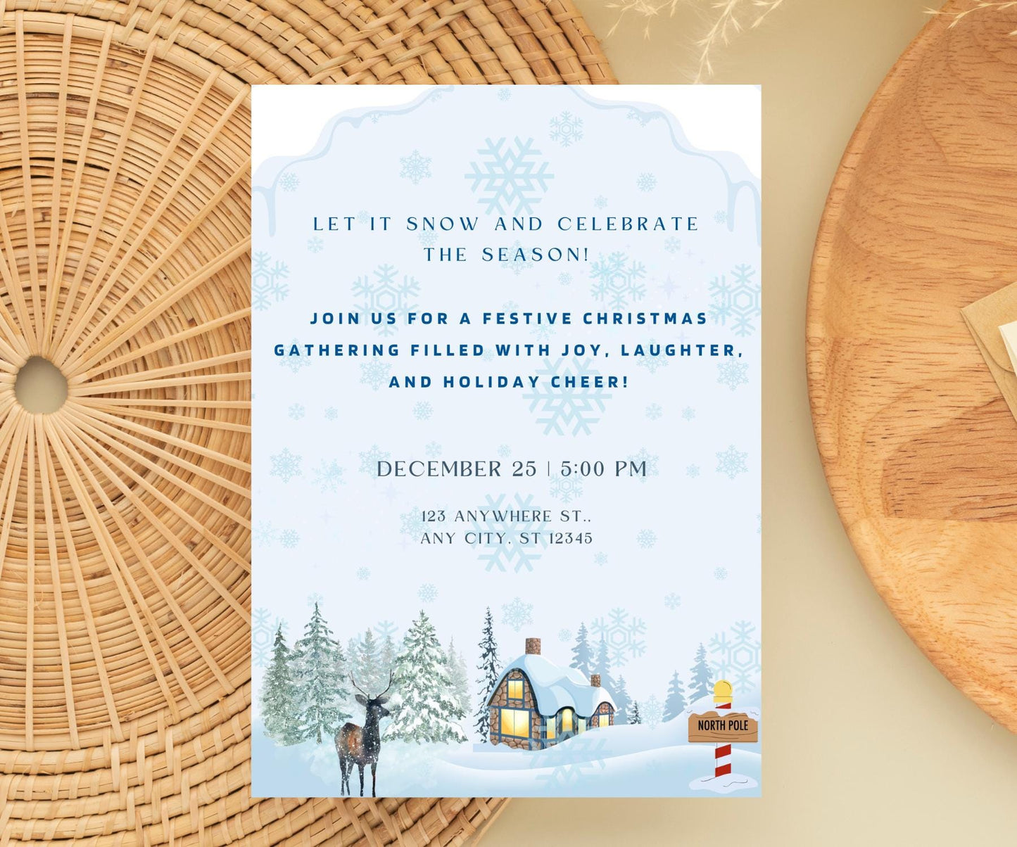 Christmas Invitation Card Snow Theme | Digital Download Printable