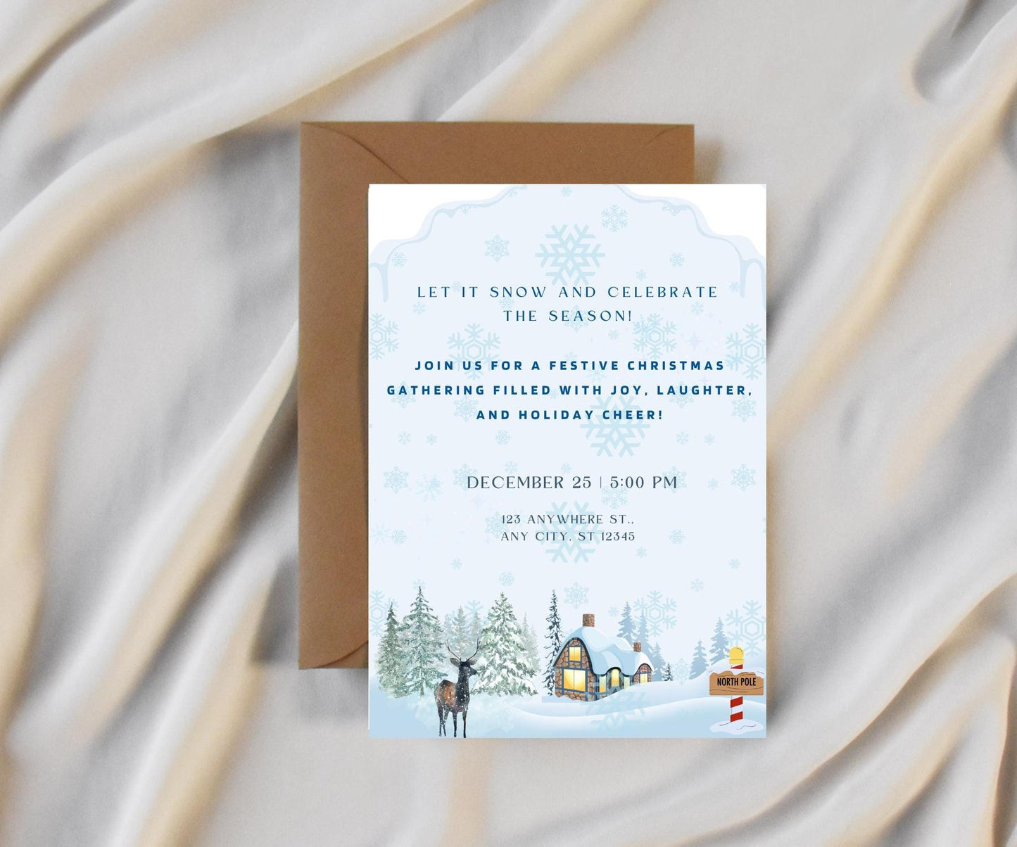 Christmas Invitation Card Snow Theme | Digital Download Printable