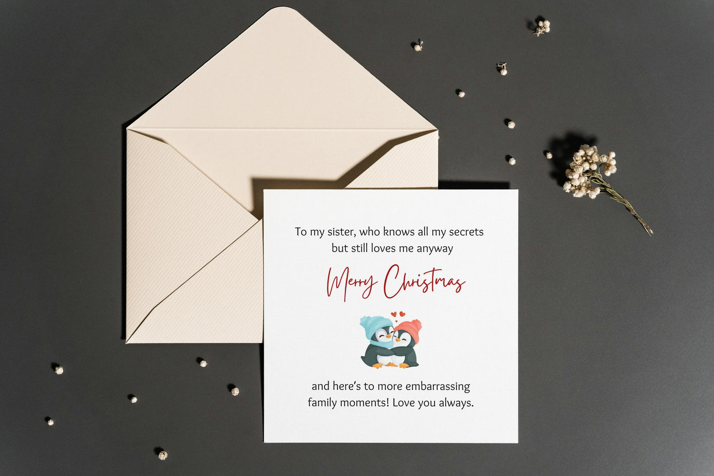 Christmas Card Sister | Merry Christmas Sister Message | Cute Gift Card For Her |