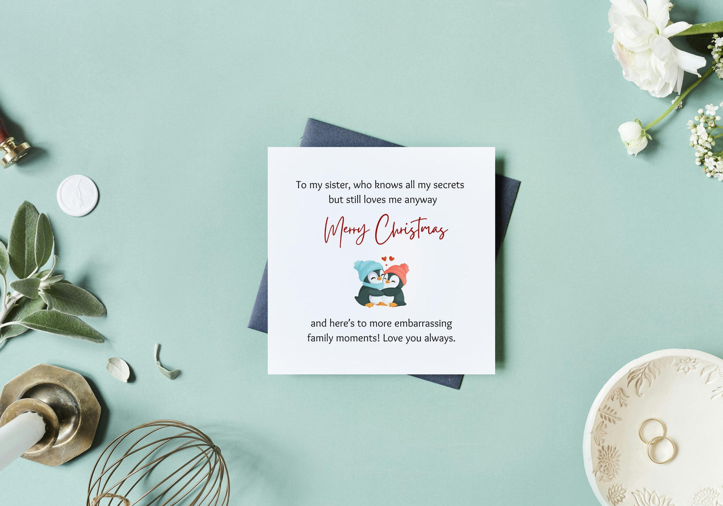 Christmas Card Sister | Merry Christmas Sister Message | Cute Gift Card For Her |