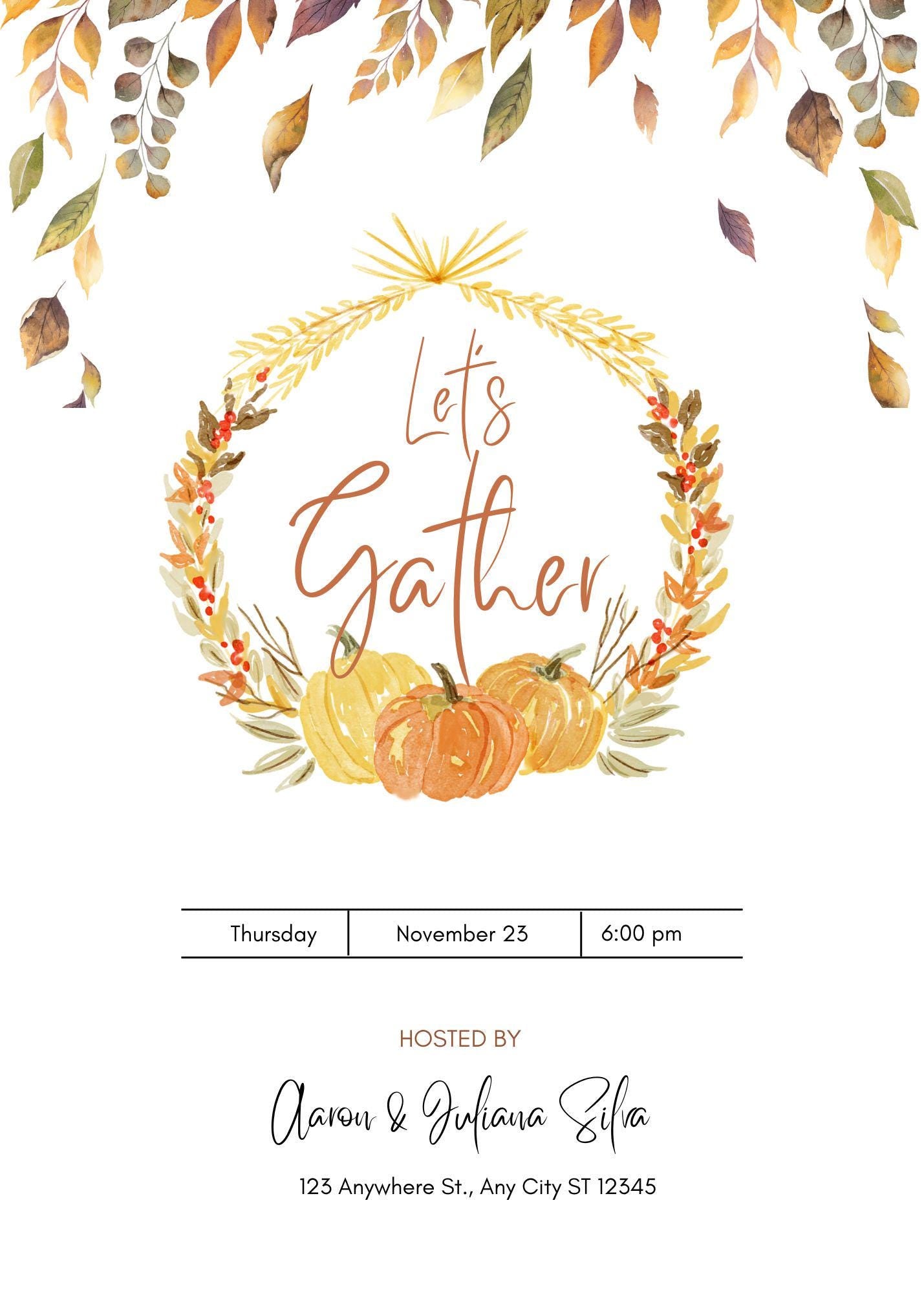 Thanksgiving DIY | Thanksgiving Dinner Invitation Card | Editable Canva Template |