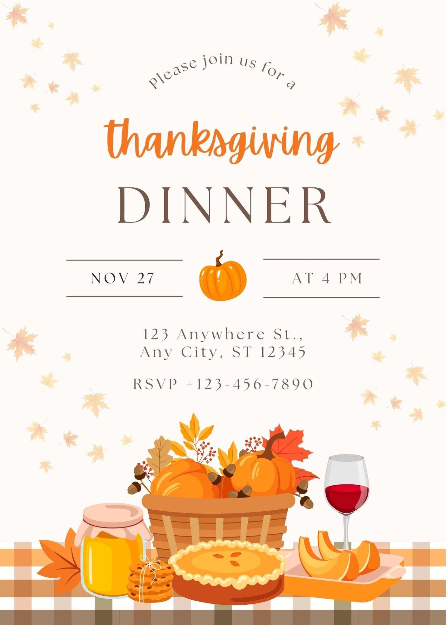 Pumpkin Thanksgiving Dinner Invitation Card | Thanksgiving DIY | Editable Canva Template |