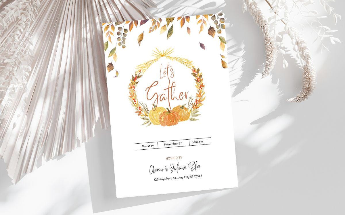 Thanksgiving DIY | Thanksgiving Dinner Invitation Card | Editable Canva Template |