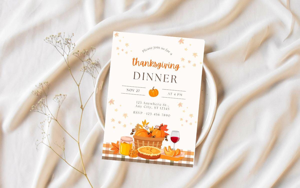 Pumpkin Thanksgiving Dinner Invitation Card | Thanksgiving DIY | Editable Canva Template |