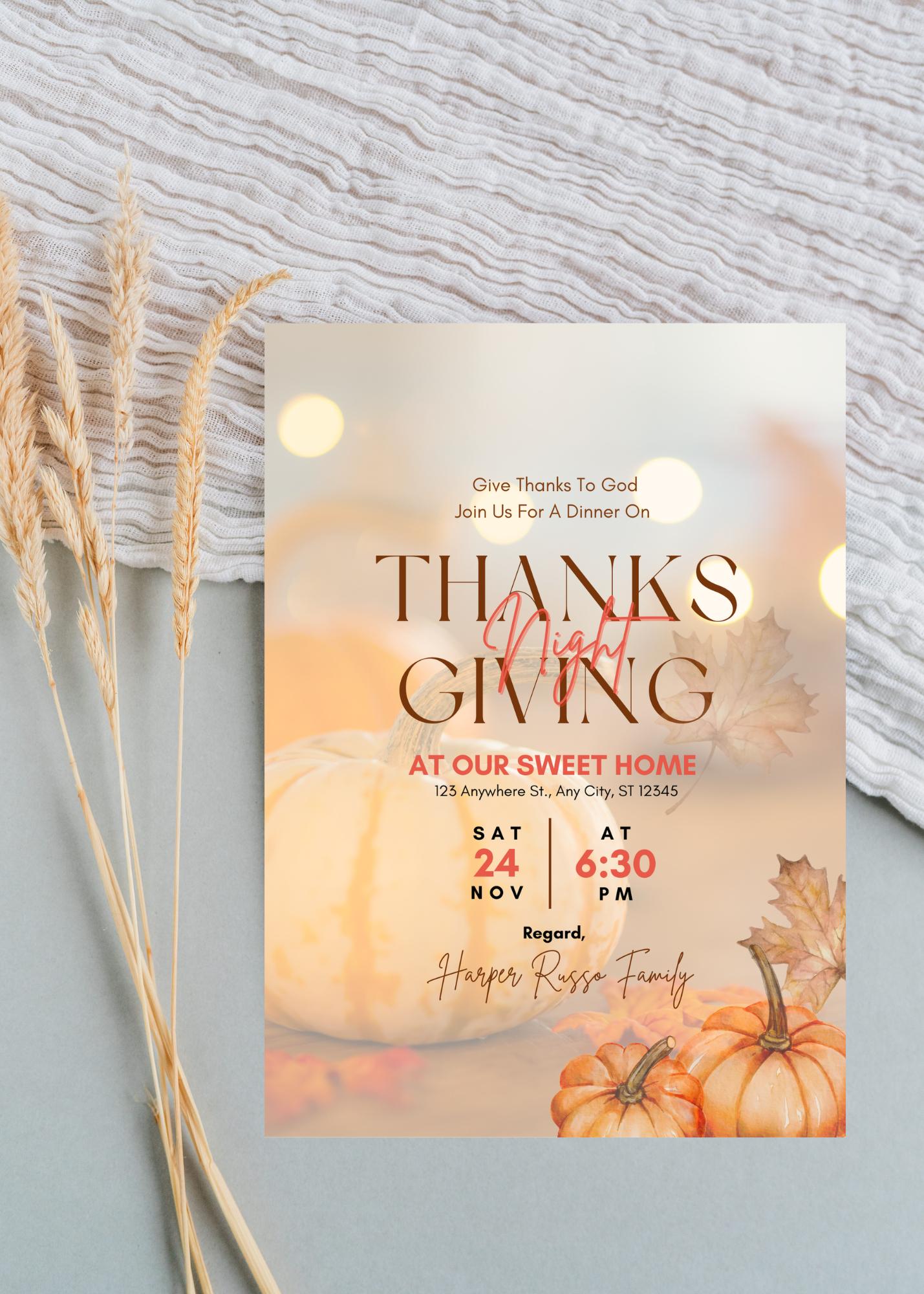 Printable Thanksgiving Invitation Card | Thanksgiving DIY | Editable Canva Template