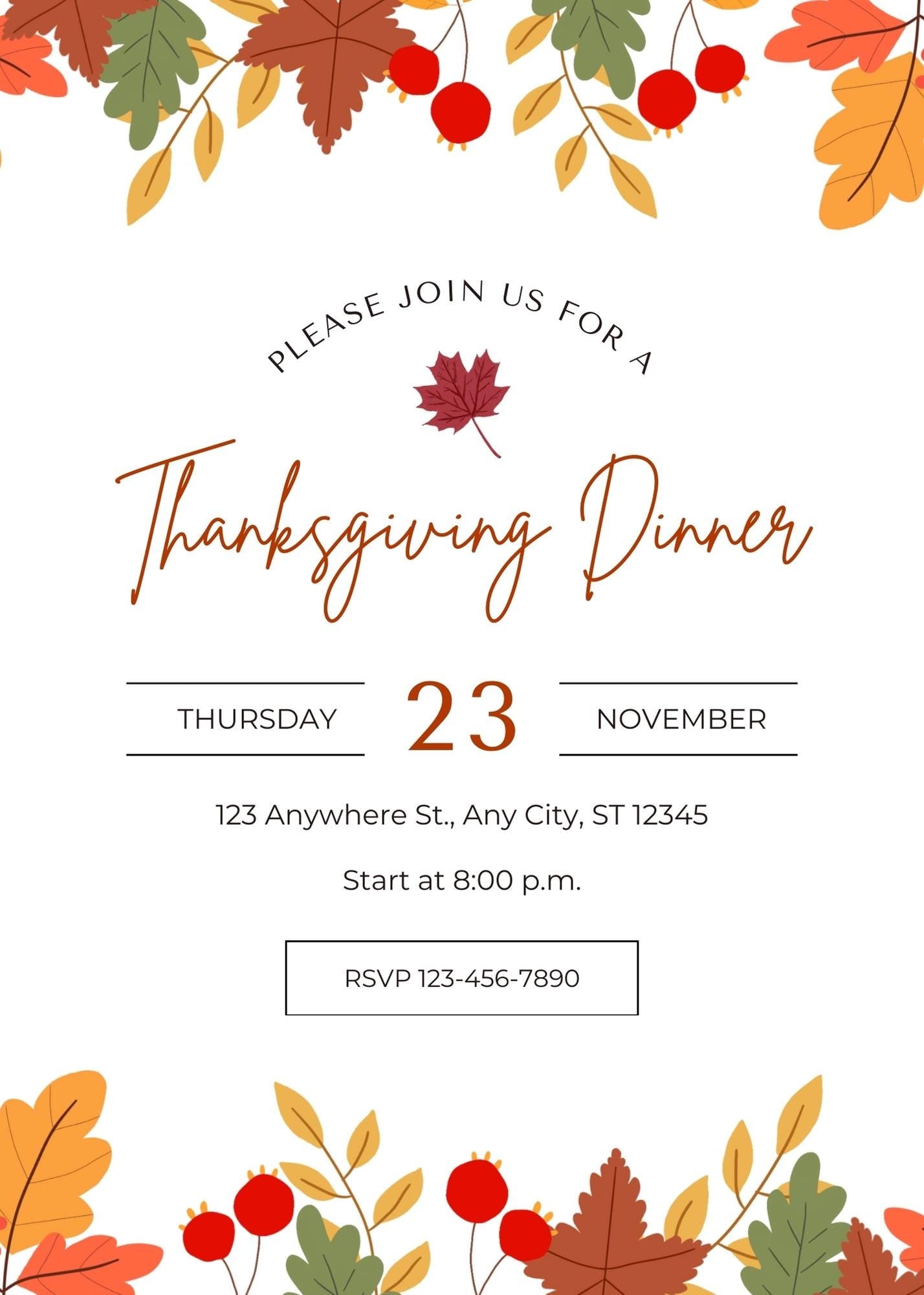 Thanksgiving Dinner Invite Card | Editable fall card | Printable Thanksgiving Card