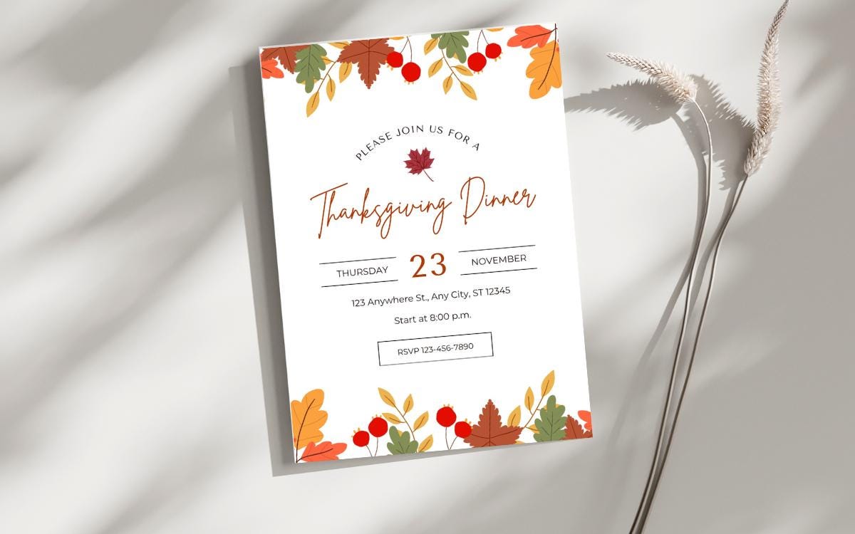 Thanksgiving Dinner Invite Card | Editable fall card | Printable Thanksgiving Card