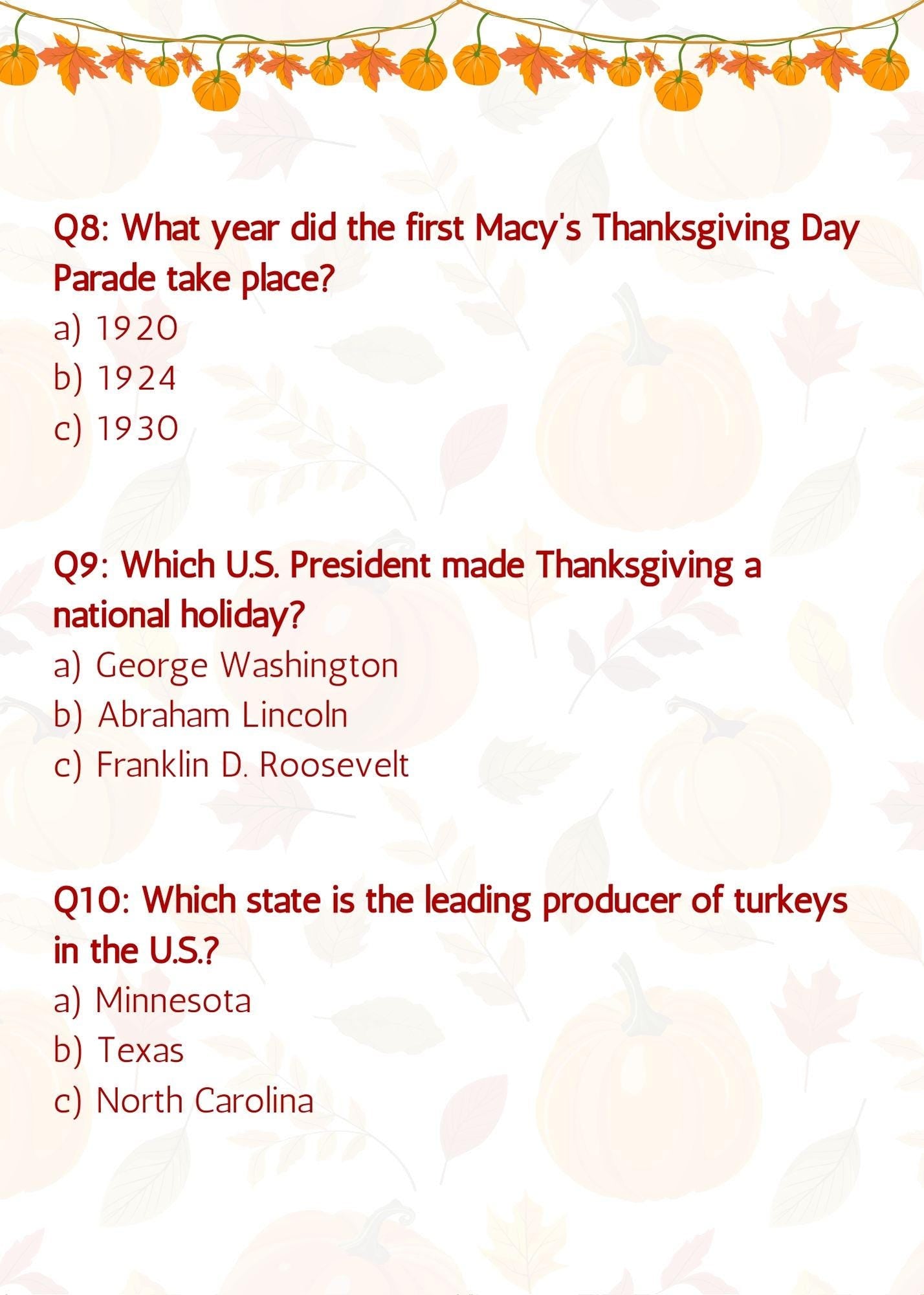 Thanksgiving Trivia | Printable Thanksgiving Game | Thanksgiving Activity | Thanksgiving Party Game