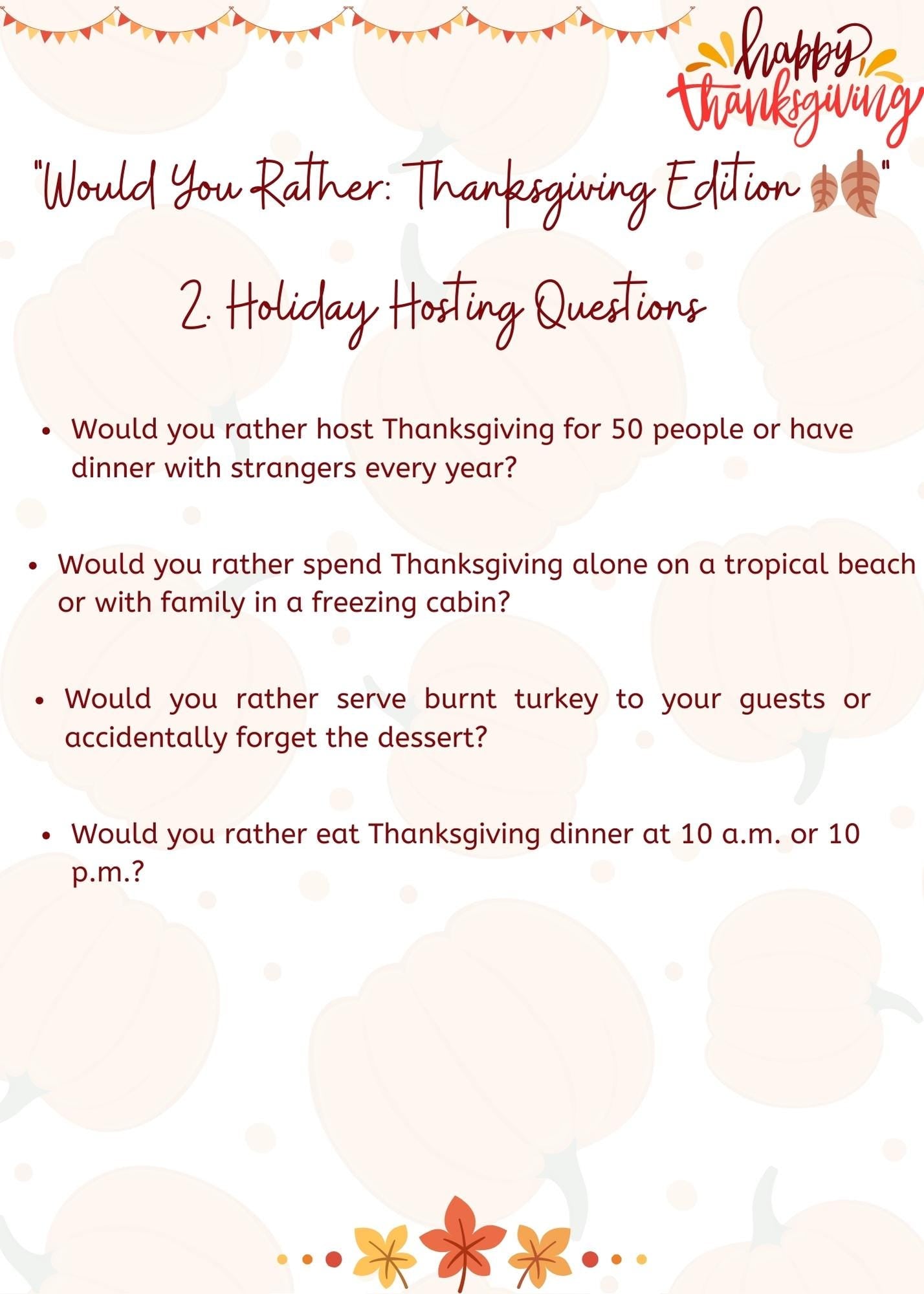 Would You Rather Thanksgiving Edition Game | Printable Thanksgiving Game | Thanksgiving Activity | Thanksgiving Party Game