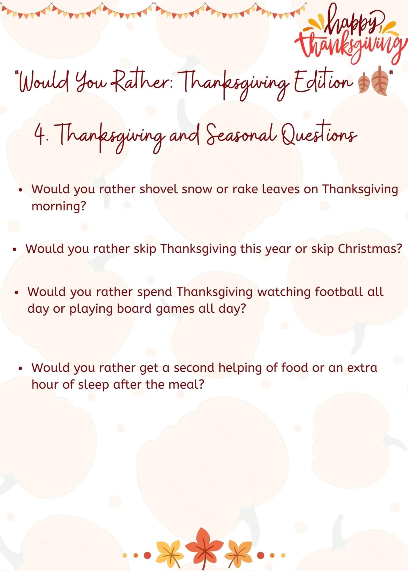 Would You Rather Thanksgiving Edition Game | Printable Thanksgiving Game | Thanksgiving Activity | Thanksgiving Party Game