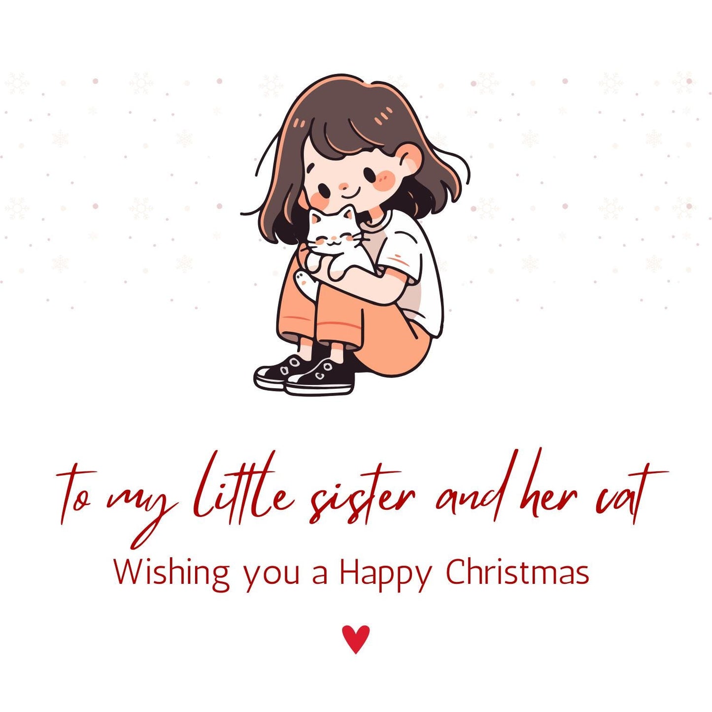 Merry Christmas Little Sister Card | Cute Little Sister Cat Card | Christmas Card For Sister | Digital Download Printable