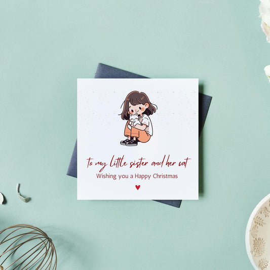 Merry Christmas Little Sister Card | Cute Little Sister Cat Card | Christmas Card For Sister | Digital Download Printable