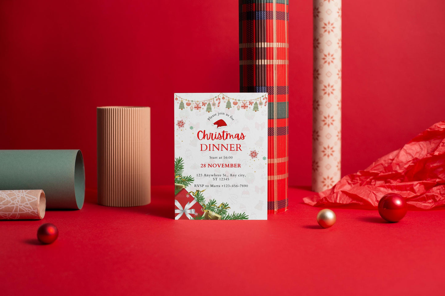 Christmas Dinner Invitation Card | Digital Download Printable