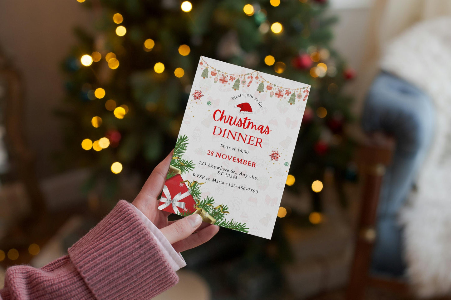 Christmas Dinner Invitation Card | Digital Download Printable