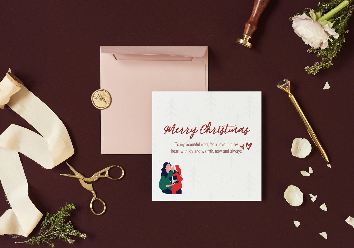 Christmas Card Mum Message | Merry Christmas Mom Card | Card for Mom | Gift for her