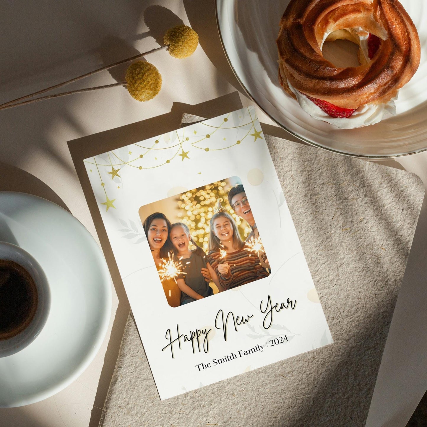 Editable New Year Photo Card Template | Modern Minimalist Happy New Year Family Card | Digital Download Printable