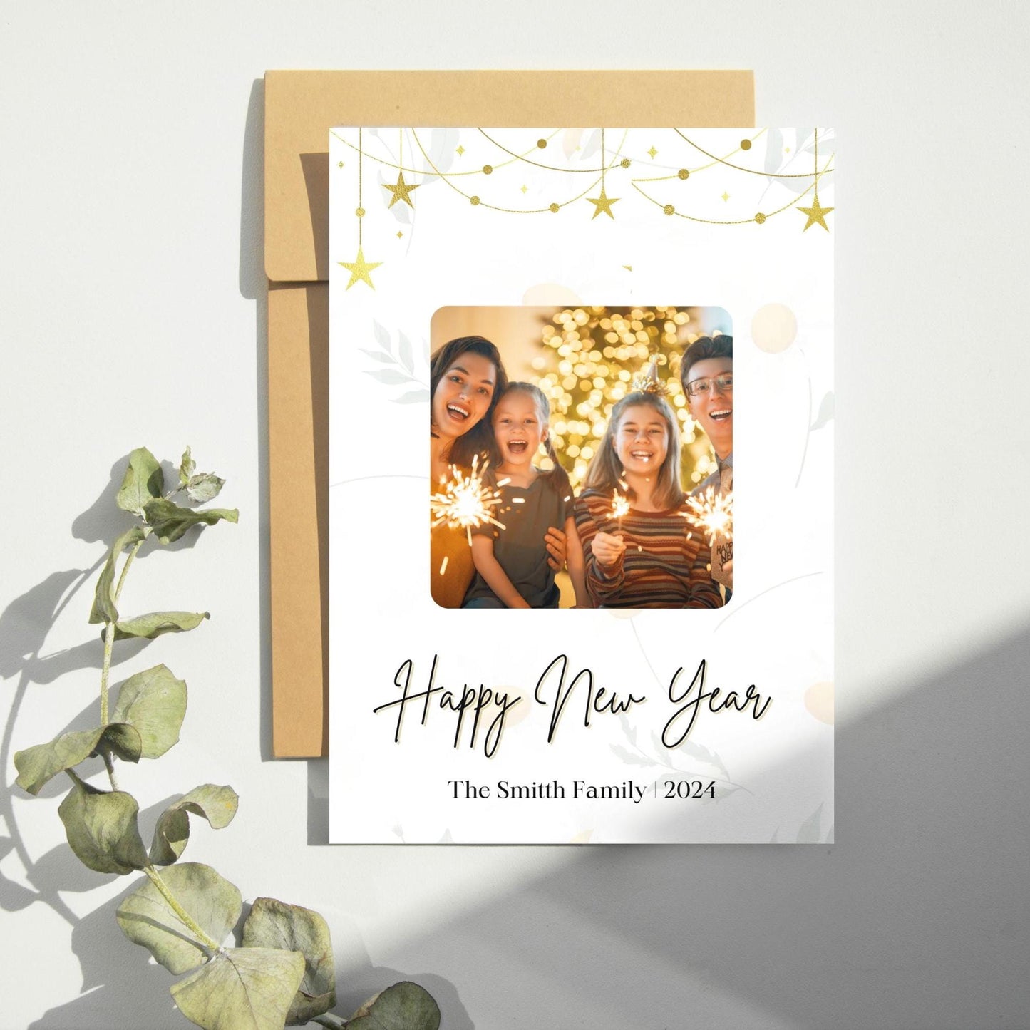 Editable New Year Photo Card Template | Modern Minimalist Happy New Year Family Card | Digital Download Printable