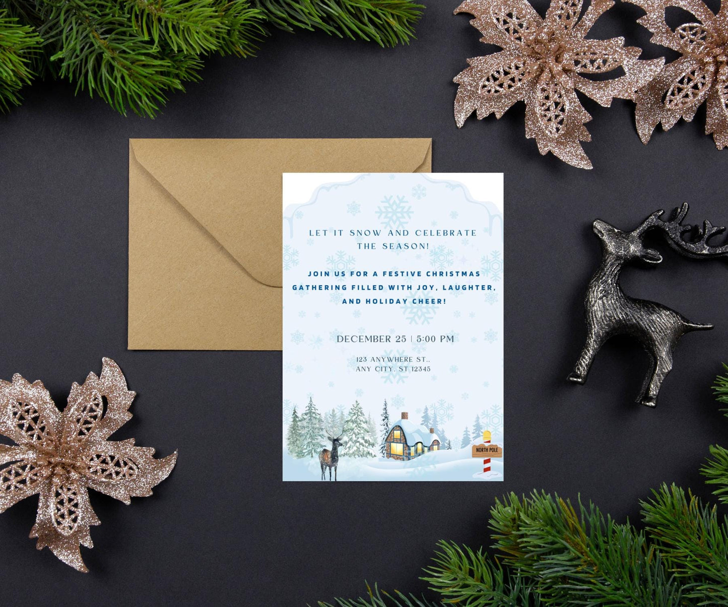 Christmas Invitation Card Snow Theme | Digital Download Printable