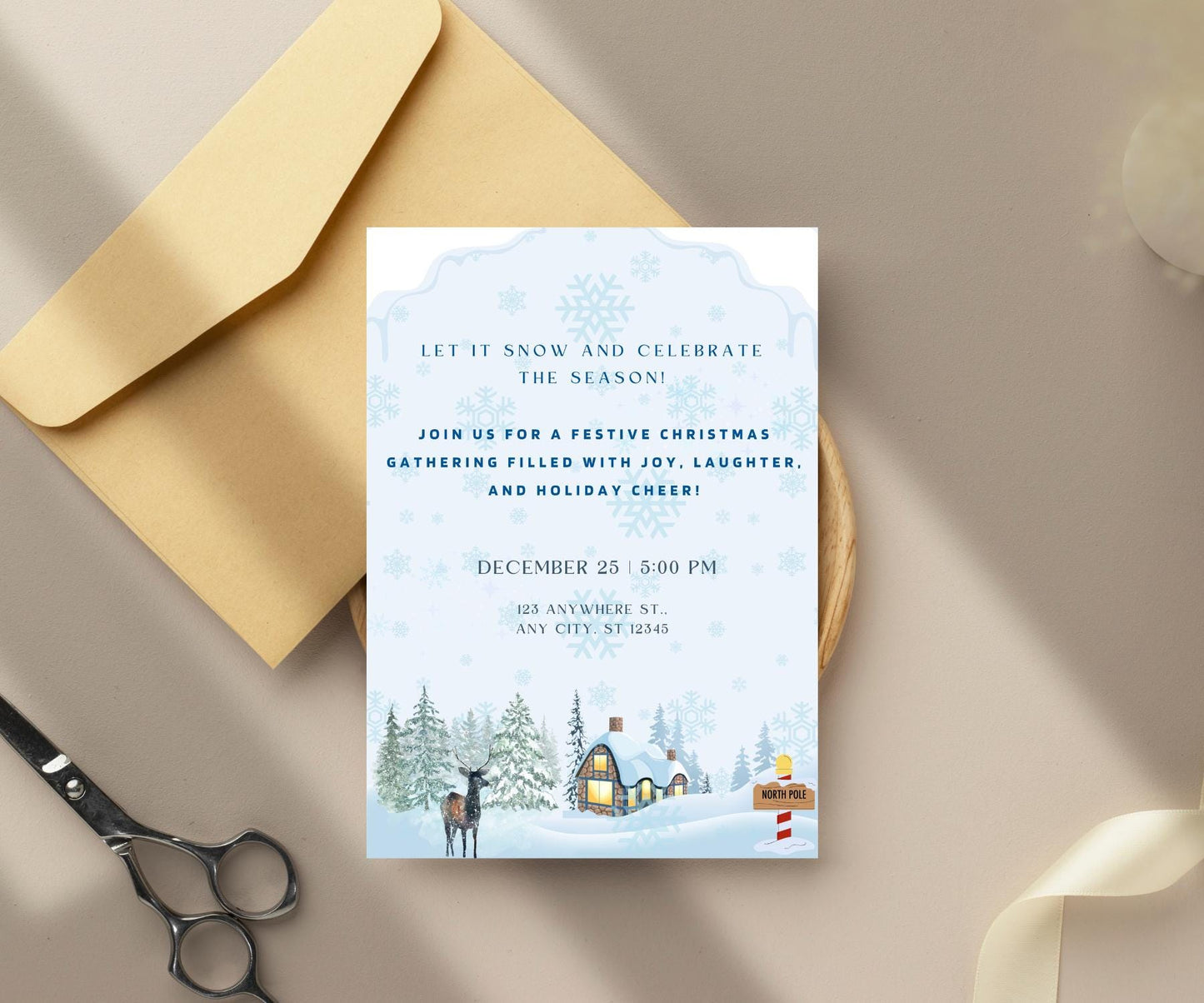 Christmas Invitation Card Snow Theme | Digital Download Printable